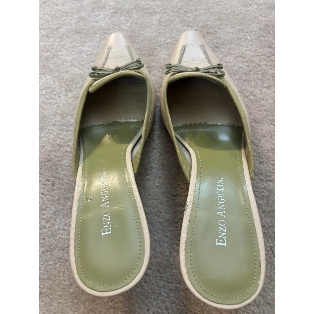 Enzo Angelina Green And Cream Slip On Kitten Heel Size 8 - Picture 5 of 6